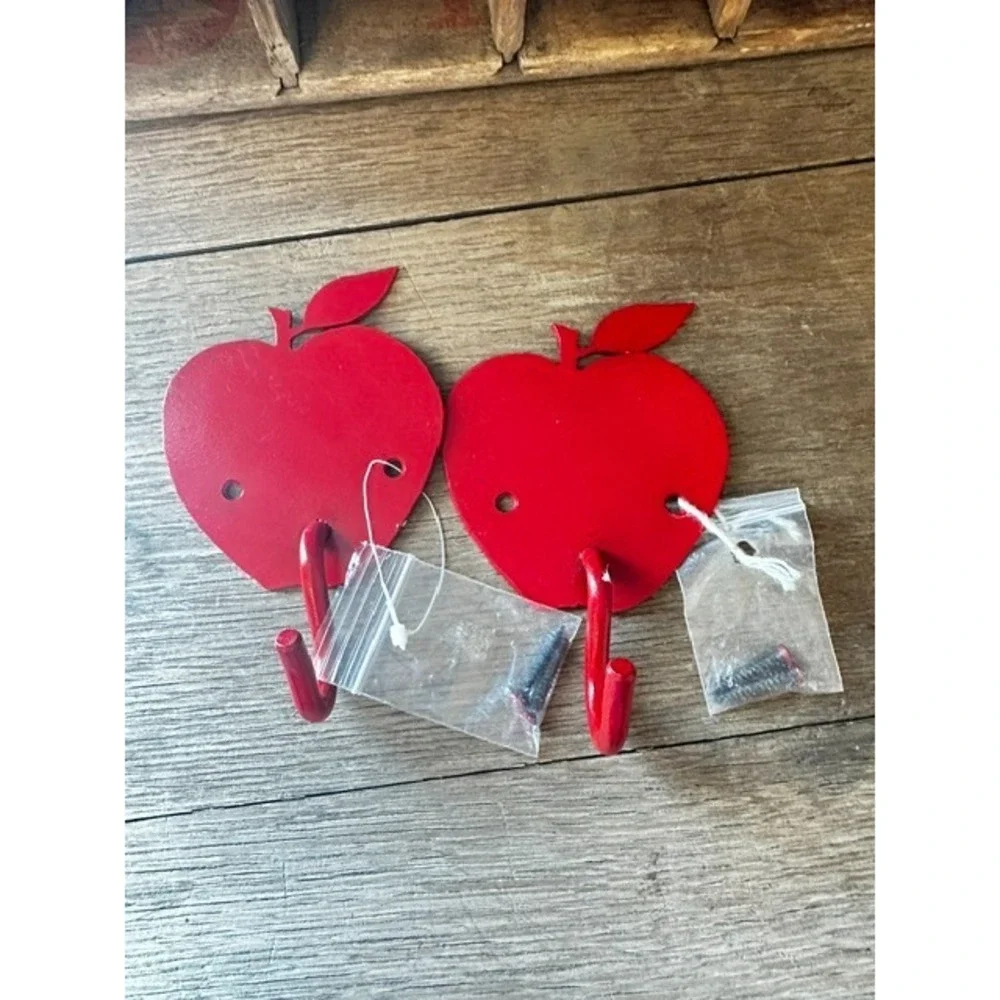 Wall Hooks Red Apple Shape Pair of 2 screws included free shipping